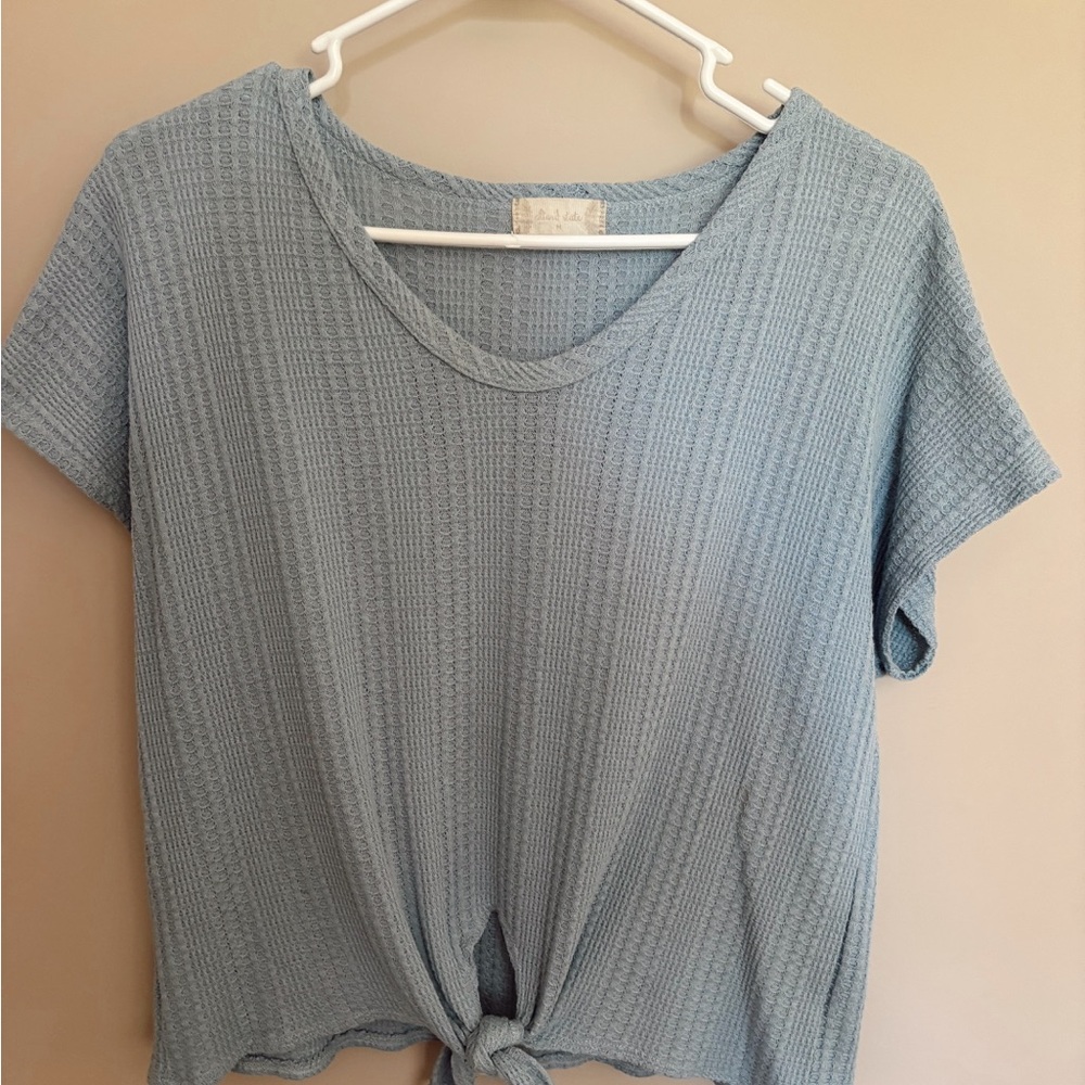 Altar'd State Blue Ribbed Tie Front T-Shirt